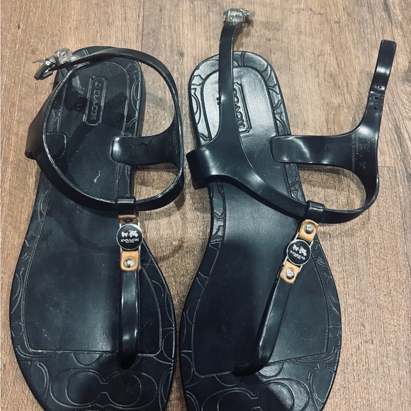 Coach Black T-Strap Women's Sandals - Picture 1 of 2